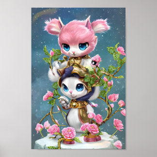 Poster Guerrier lapin rose et blanc