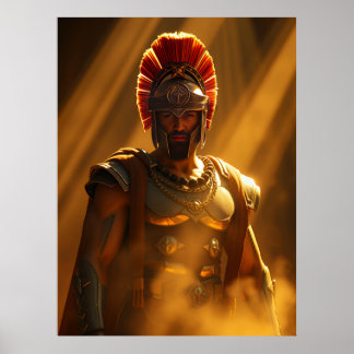 Poster Guerrier spartiate antique dans la lumière dorée d