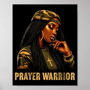 Poster Guerrière de prière femme noire camouflage foi chr