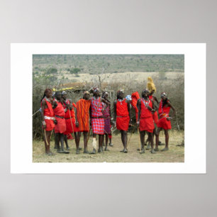 POSTER GUERRIERS MASAÏS EN AFRIQUE DU KENYA