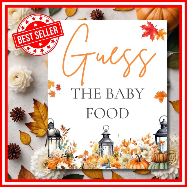 Poster GUESS BABY FOOD Little Citrouille Baby shower JEU (GUESS THE BABY FOOD A Little Pumpkin is on the Way Fall Autumn Baby Shower Game )