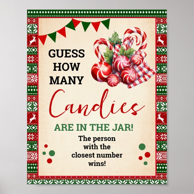 Poster Guess How Many Candies Game Ugly Sweater Sign (Devant)