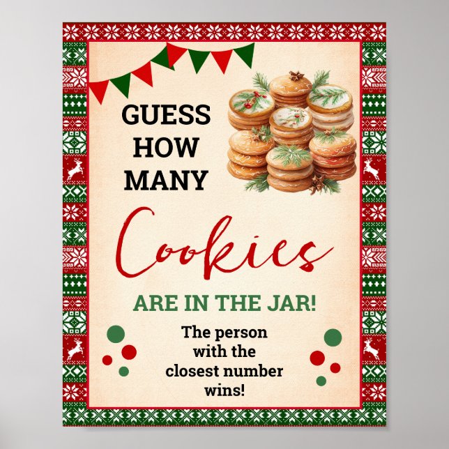 Poster Guess How Many Cookies Game Ugly Sweater Sign (Devant)