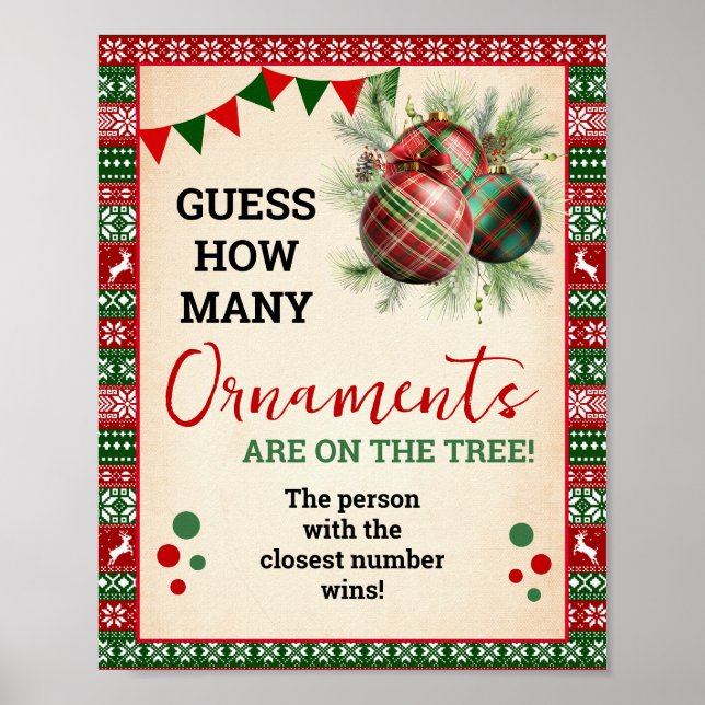 Poster Guess How Many Ornaments Game Ugly Sweater Sign (Devant)