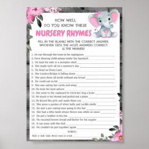 Poster Guess Nursery Rhymes Girl Elephant Douche Jeu
