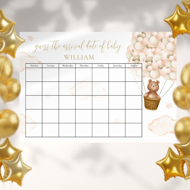 Poster Guess The Due Date Teddy Bear Balloons (Créateur téléchargé)