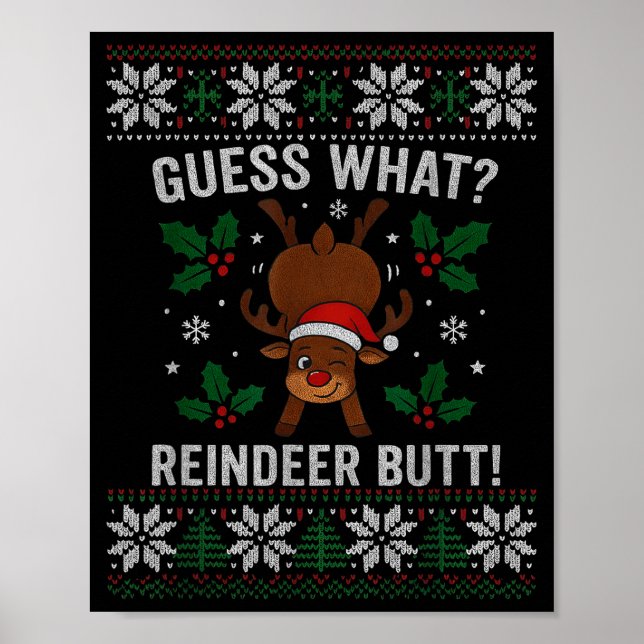 Poster Guess What Reindeer Butt Funny Christmas Reindeer  (Devant)