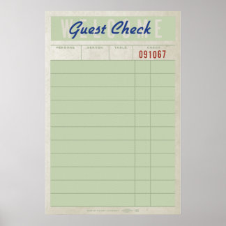 Poster Guest Check – Vintage Diner Receipt Wall Art Print
