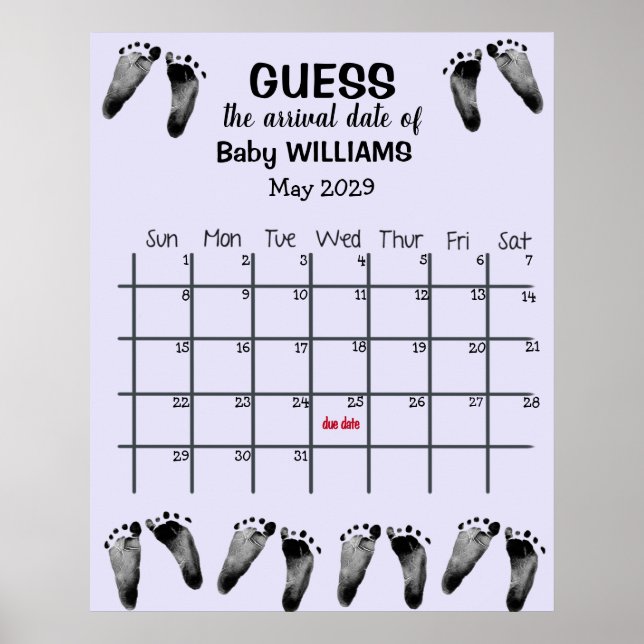 Poster Guichet Date d'échéance Calendrier avec empreintes (Devant)