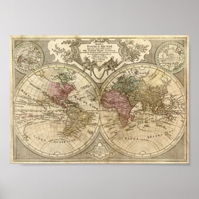 Poster Guillaume de L'Isle 1690 Carte du Monde (Devant)