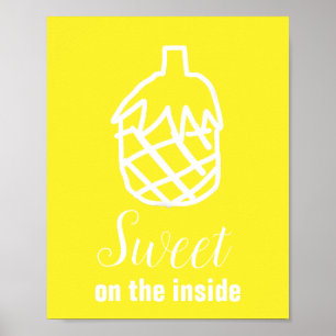 Poster Guillemet moderne ananas jaune fruit doux amusant