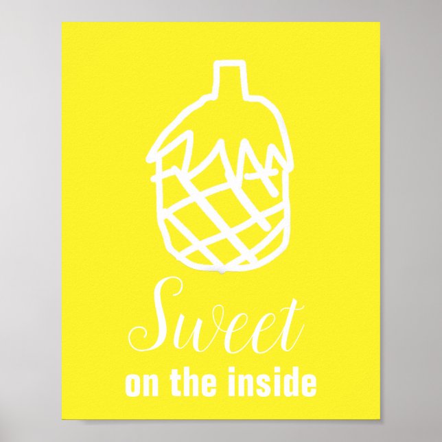 Poster Guillemet moderne ananas jaune fruit doux amusant (Devant)