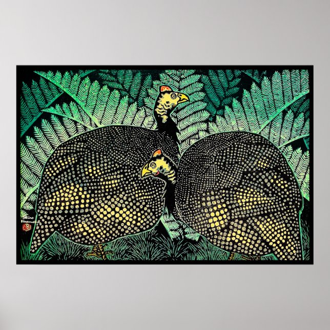 Poster Guinée Hens kasamatsu shiro feuille d'oiseau art j (Devant)