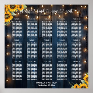 Poster Guirlande de Bois Bleu 15 Tables Plan de Table de