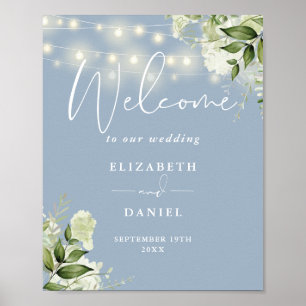 Poster Guirlande de lumières bleues poussiéreuses Fleurs 