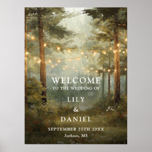 Poster Guirlande de lumières de forêt rustique Signe de b