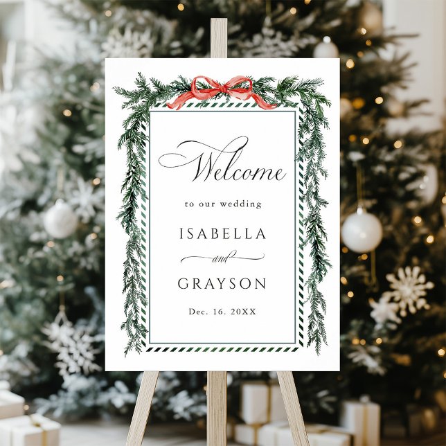 Poster Guirlande de pin aquarelle Bienvenue au mariage (Créateur téléchargé)