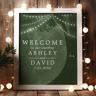 Poster Guirlande lumineuse en forme d'arbre rustique, ens