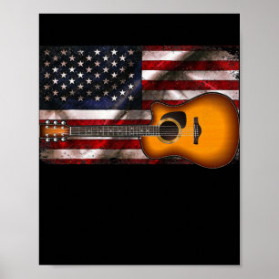 Poster Guitare 4 juillet cadeaux Drapeau américain USA