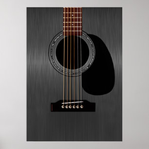Poster Guitare acoustique noire cendrée