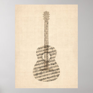 Poster Guitare acoustique Vieux Partition