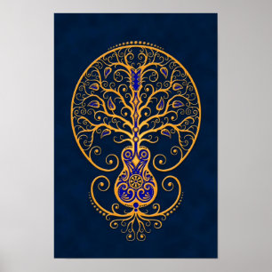 Poster Guitare Bleue d'Or Arbre de Vie