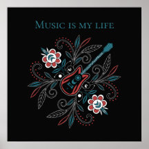 Guitare Boho Rock’n’Roll avec fleurs