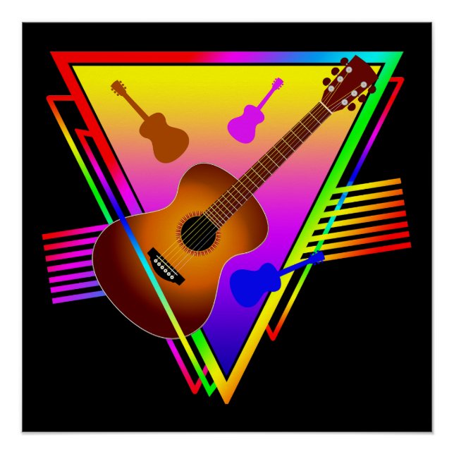 Poster Guitare colorée rétro (Devant)
