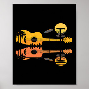 Poster Guitare de Disc Golf Coucher de soleil Nature Refl
