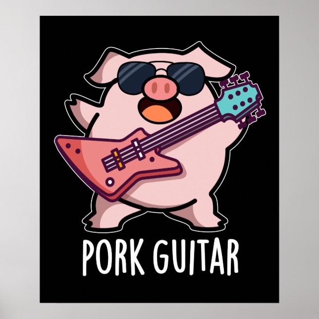 Poster Guitare de porc Funny Rock Guitare Pig Pun Dark BG (Devant)