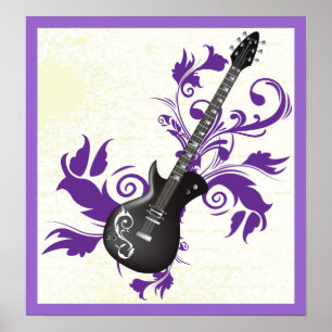 Poster Guitare Électrique, Fils Et Feuilles Abstraits