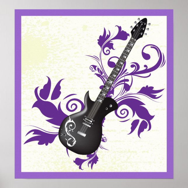 Poster Guitare Électrique, Fils Et Feuilles Abstraits (Devant)
