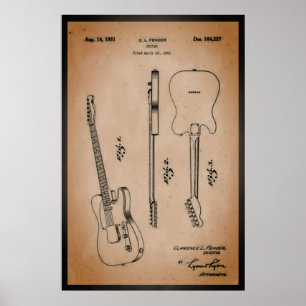Poster Guitare électrique géniale Art de brevet Cool et R
