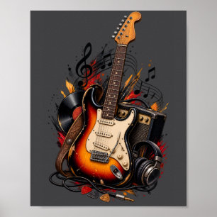 Poster Guitare électrique rétro et amplificateur - Art mu