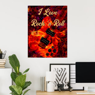Poster Guitare électrique sur feu Rouge Black Love Rock n
