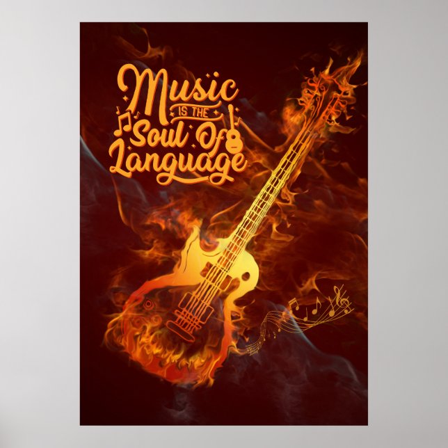 Poster Guitare en feu | La musique est l'âme du langage (Devant)