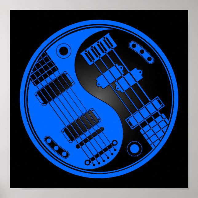 Poster Guitare et basse Yin Yang bleu et noir (Devant)