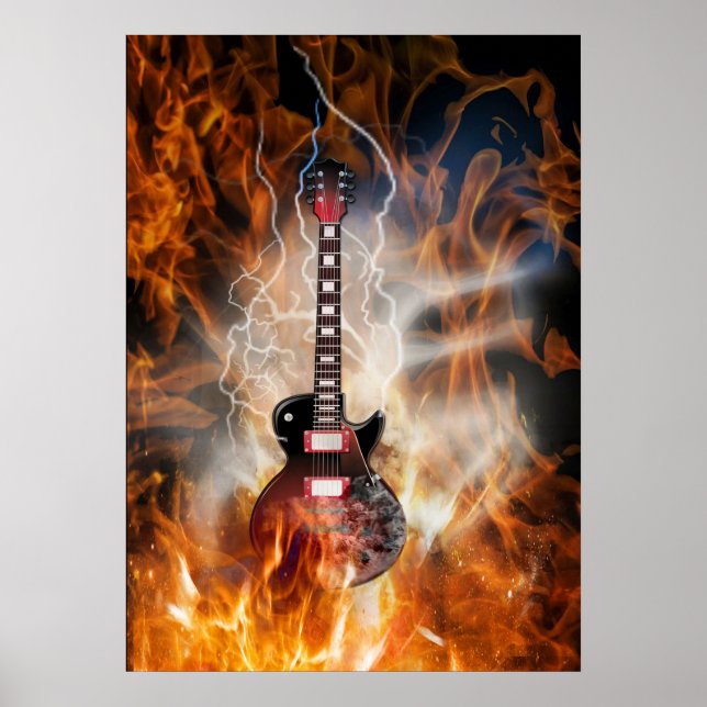 Poster Guitare flamboyante (Devant)