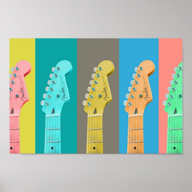 Poster Guitare Girl musique moderne pastel coloré (Devant)