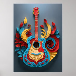 Poster Guitare Imaginaire colorée