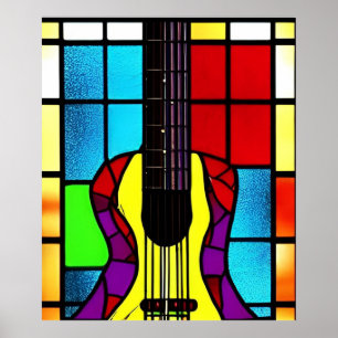 Poster Guitare mosaïque en vitrail
