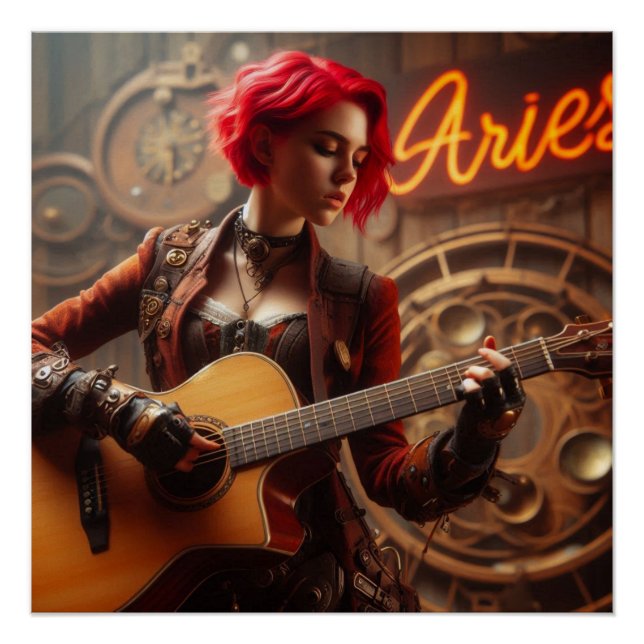 Poster Guitare musicienne Aries Zodiac (Devant)