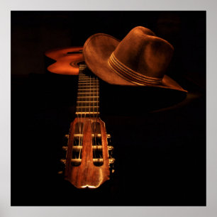 Poster Guitare occidentale classique et casquette cowboy