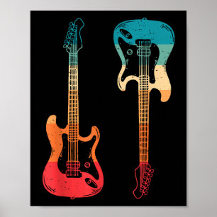 Poster Guitare Rétro Guitariste Électrique Basse Guitare