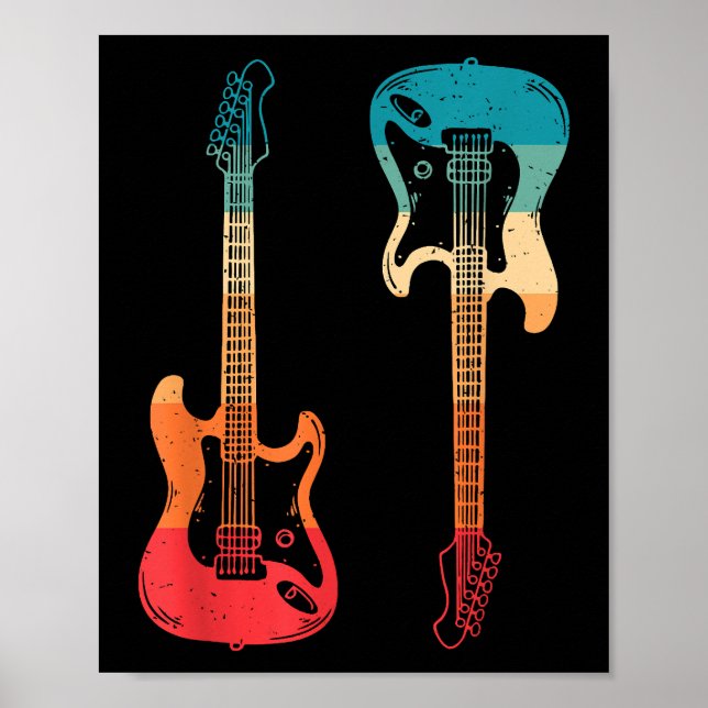 Poster Guitare Rétro Guitariste Électrique Basse Guitare  (Devant)