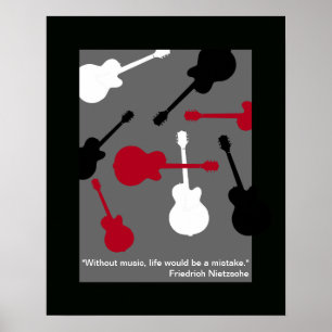 Poster guitare rouge/noir/blanc pour le musicien