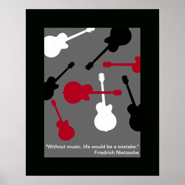 Poster guitare rouge/noir/blanc pour le musicien (Devant)