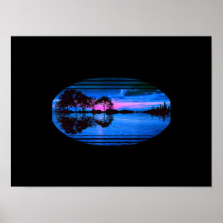 Poster Guitare Sunset Sky Trees City Lake Réflexion