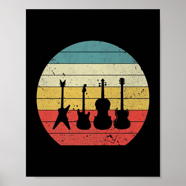 Poster Guitare Vintage Retro Sunset Guitare Musique (Devant)