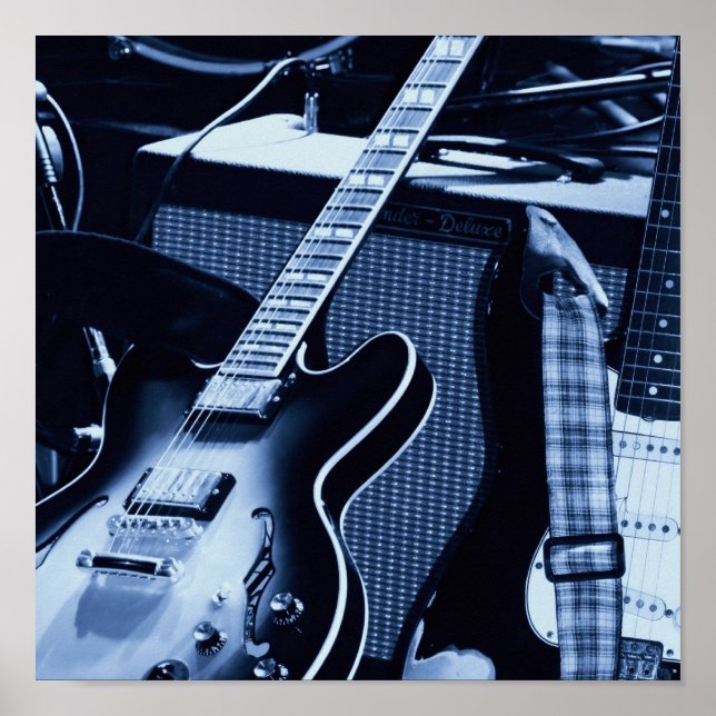 Poster Guitares bleu électrique (Devant)
